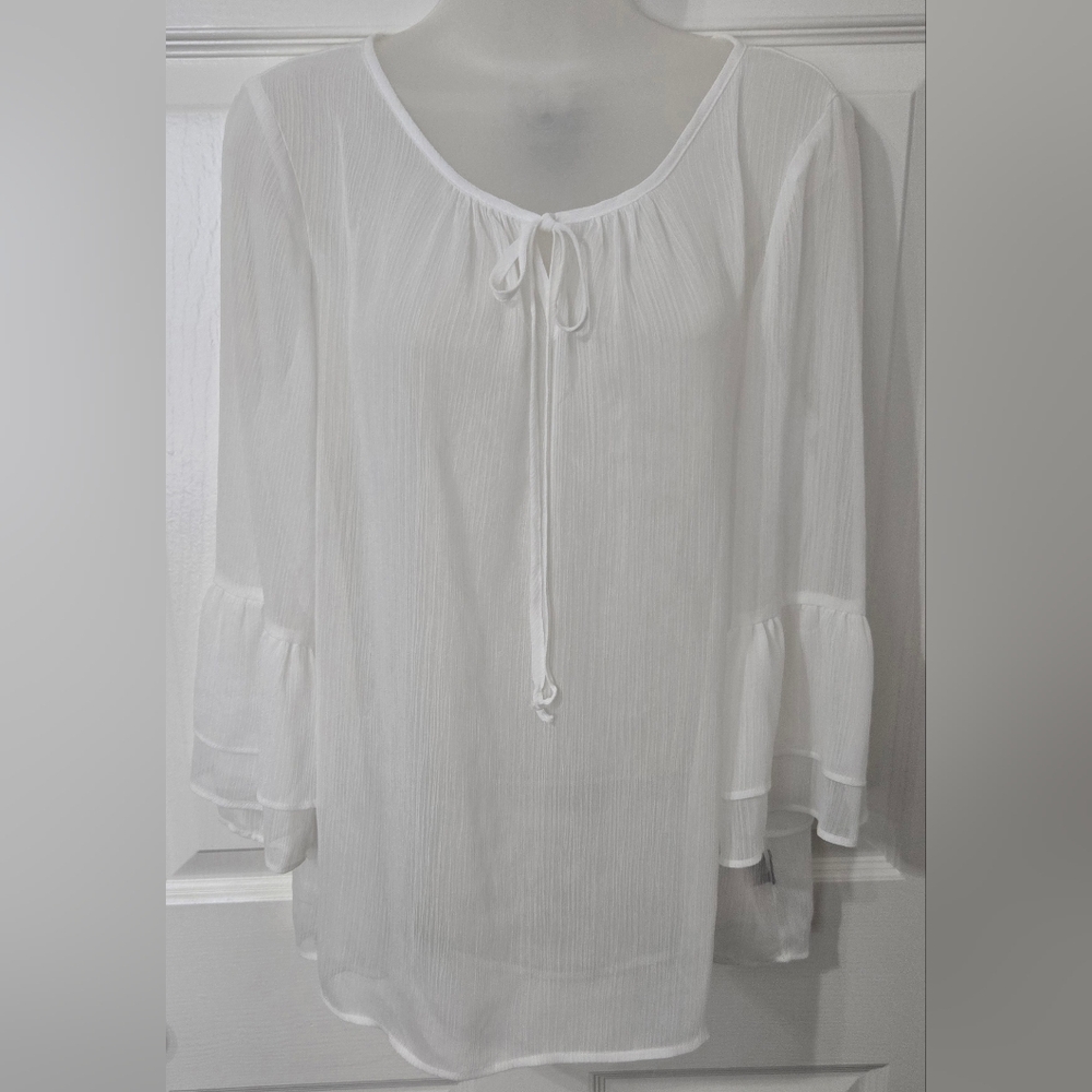 Ladies AB Studio White Sheer Top Sz Large Euc